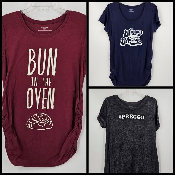 Motherhood Maternity Tops - Set of 3 Motherhood Maternity T-Shirts Sz L Sretch Gray Blue Maroon Cap Sleeves